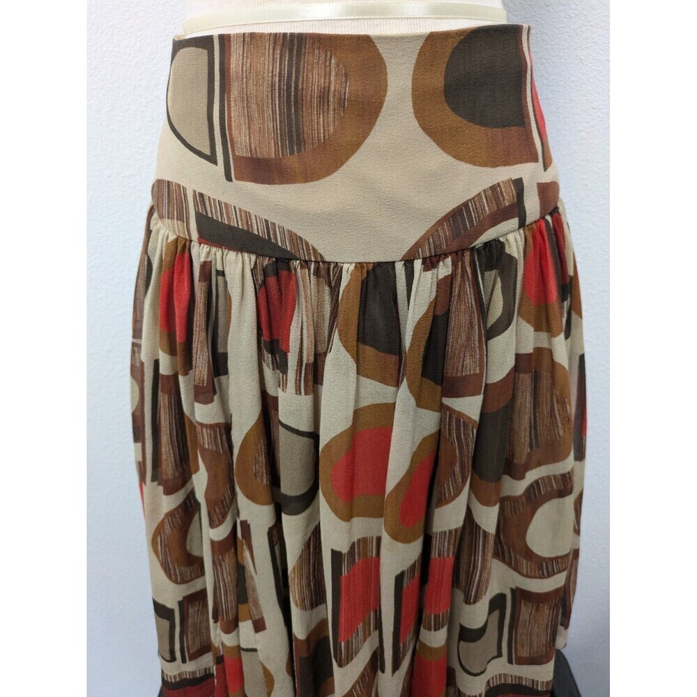 Kenneth Cole Beige Brown Red Polka Dot Silk Flare Skirt sz 12 Officewear Neutral - Picture 5 of 8